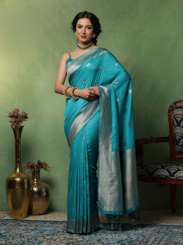 Lake Blue Woven Design Art Silk Saree