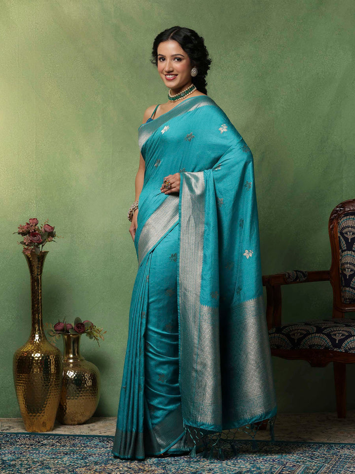 Lake Blue Woven Design Art Silk Saree