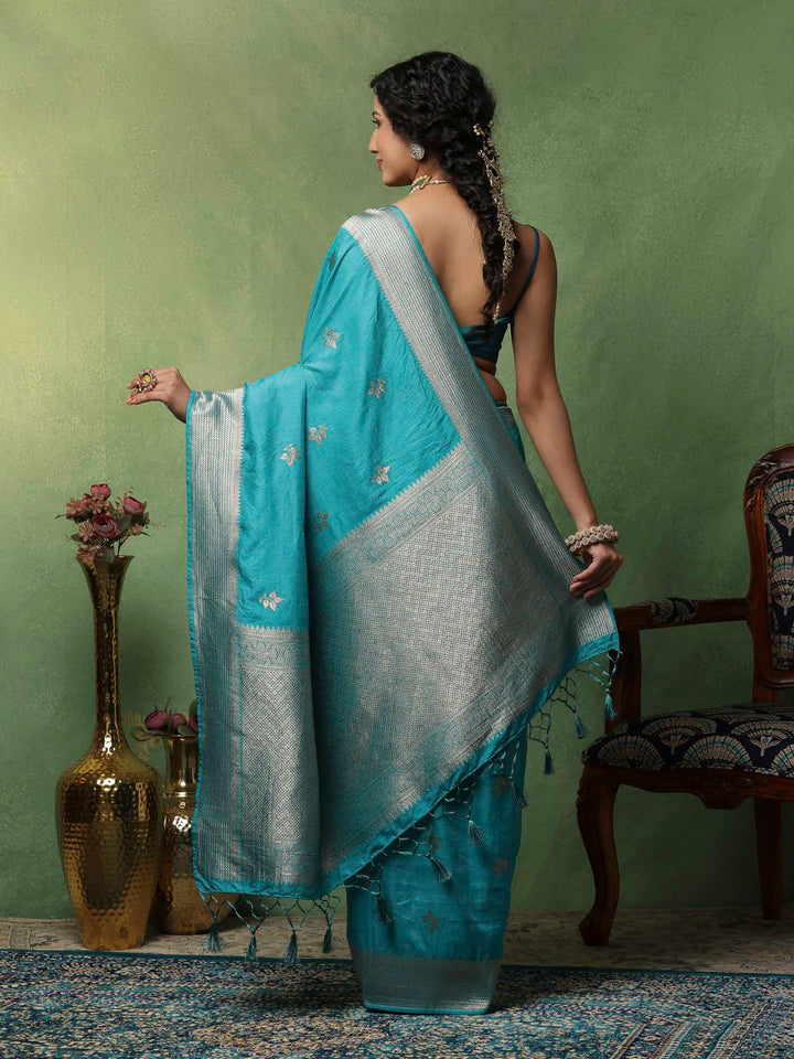 Lake Blue Woven Design Art Silk Saree