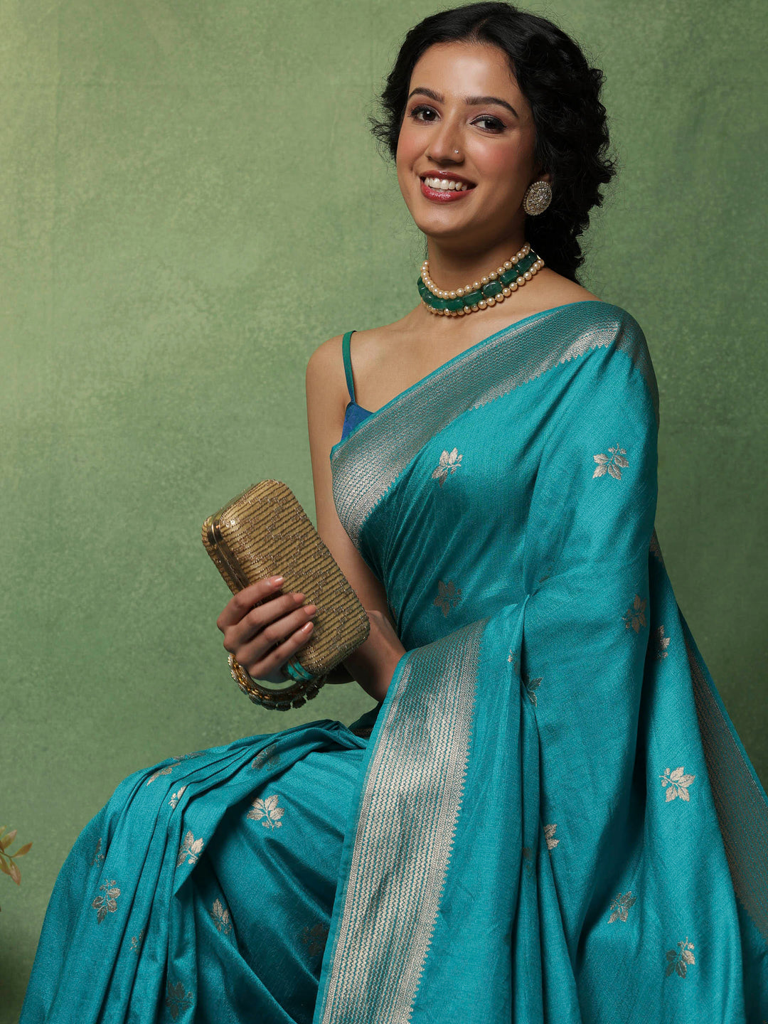 Lake Blue Woven Design Art Silk Saree