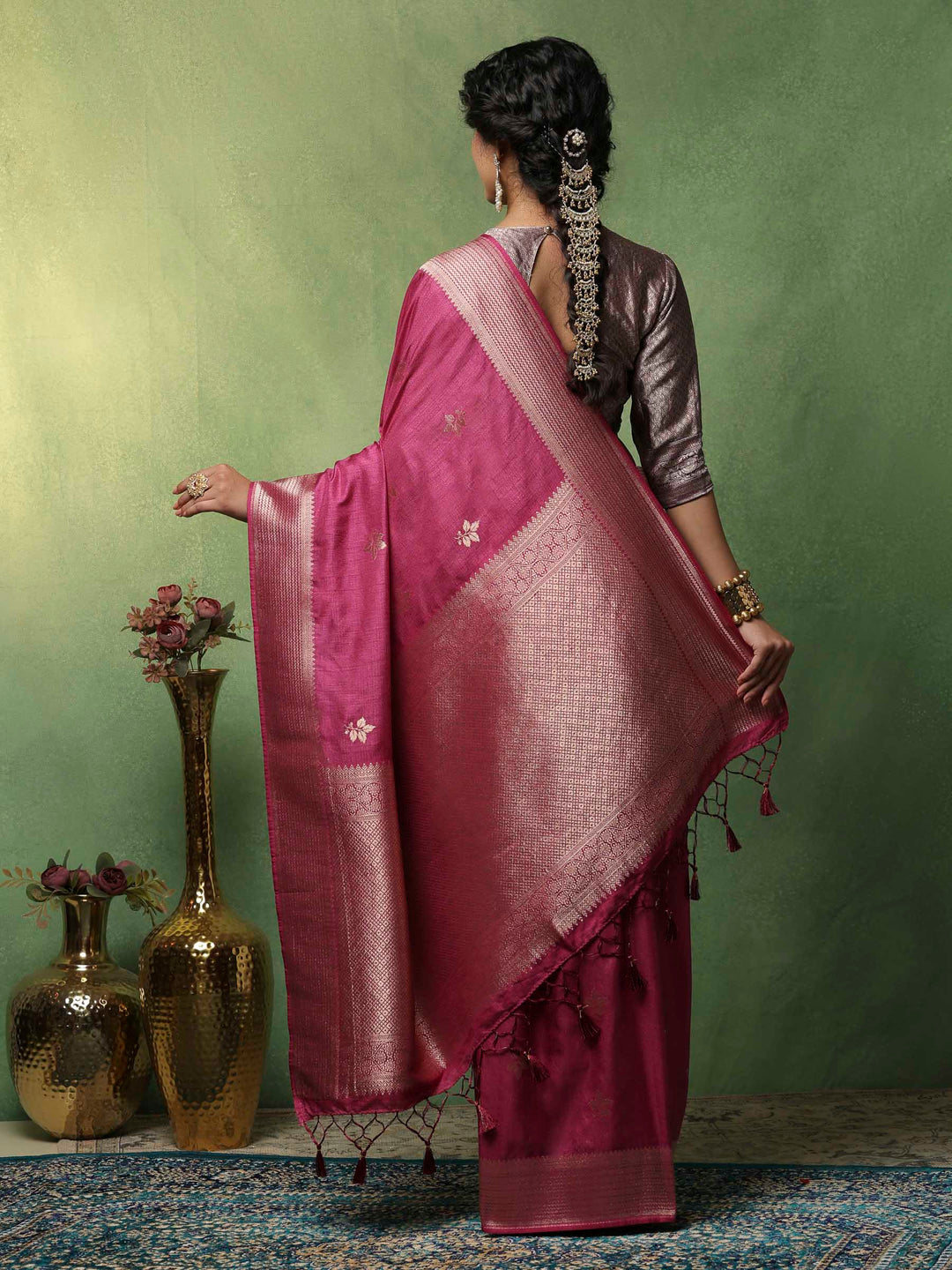Magenta Woven Design Art Silk Saree