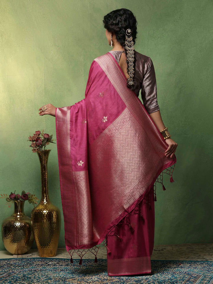 Magenta Woven Design Art Silk Saree
