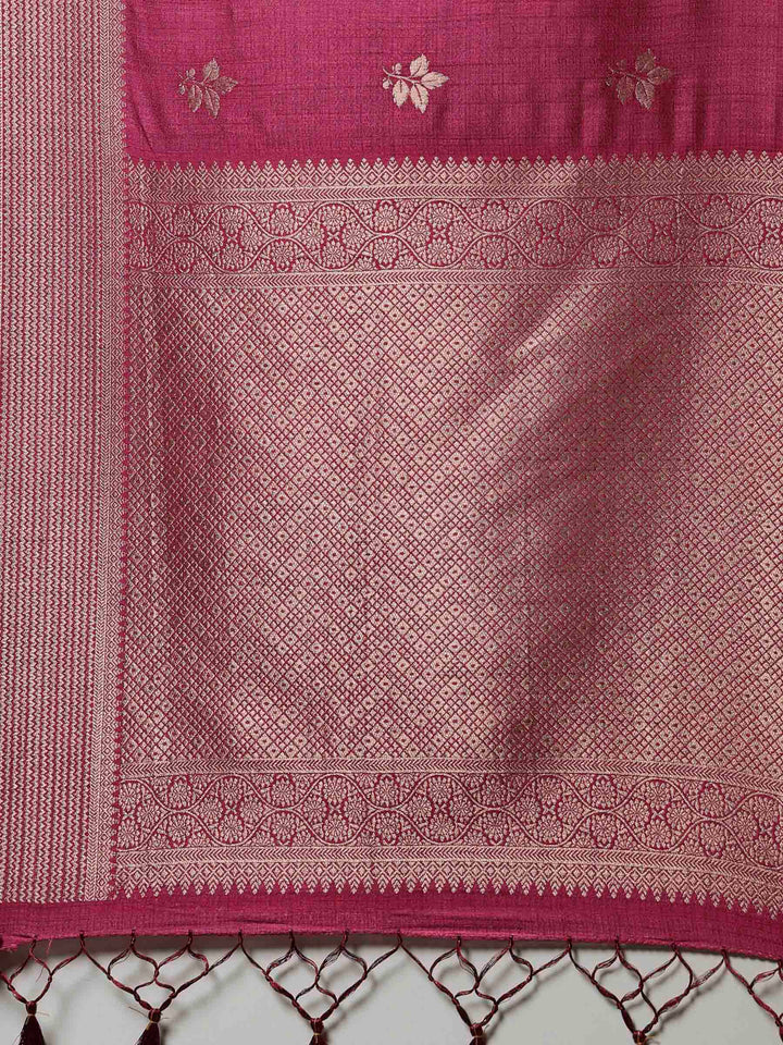 Magenta Woven Design Art Silk Saree