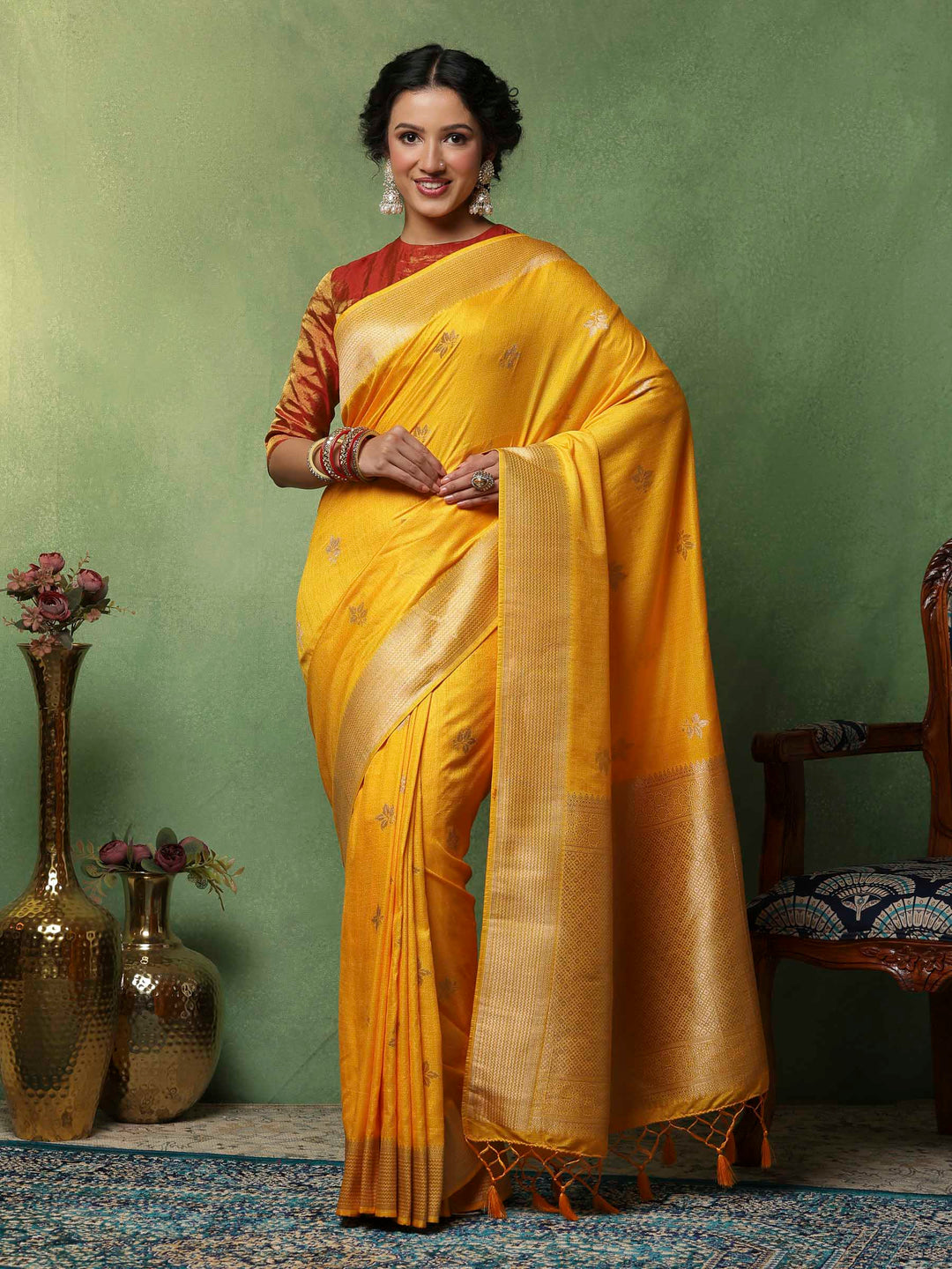 Mustard Woven Design Art Silk Saree