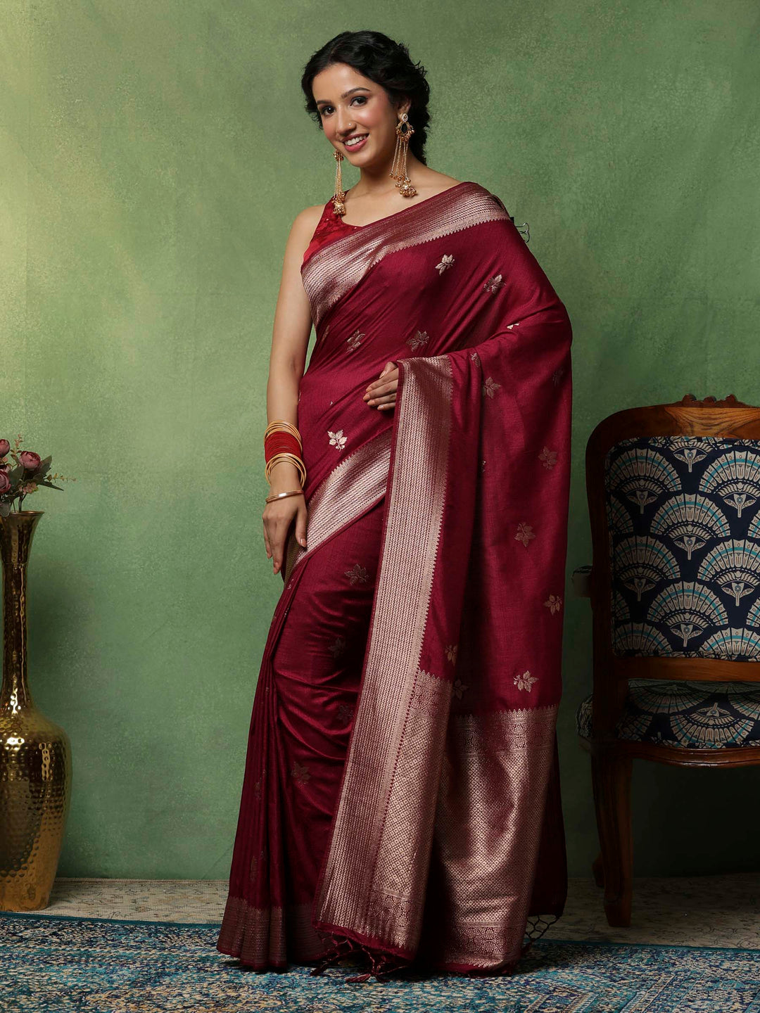 Wine Woven Design Art Silk Saree
