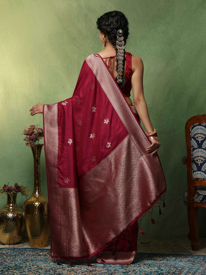 Wine Woven Design Art Silk Saree