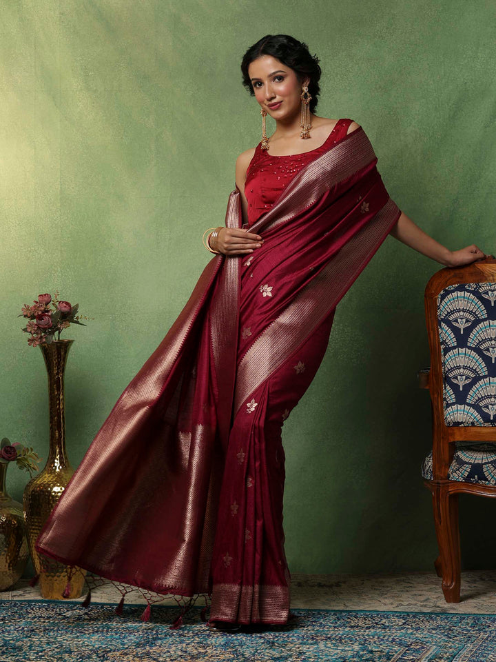 Wine Woven Design Art Silk Saree