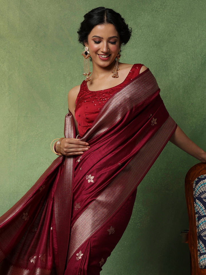 Wine Woven Design Art Silk Saree