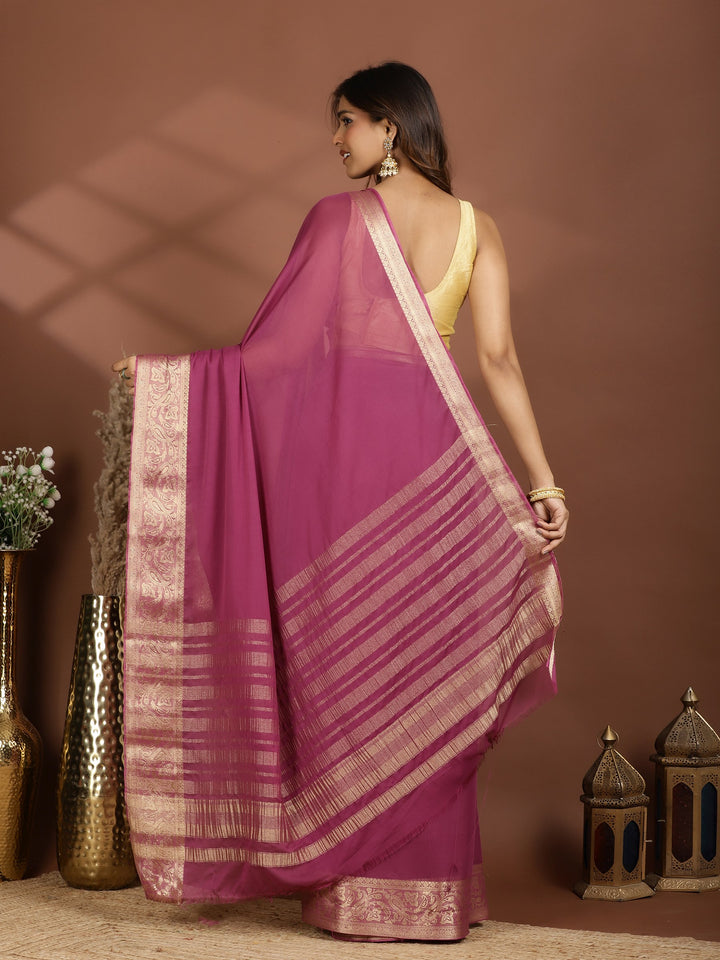 Lavender Zari Work Chiffon Saree