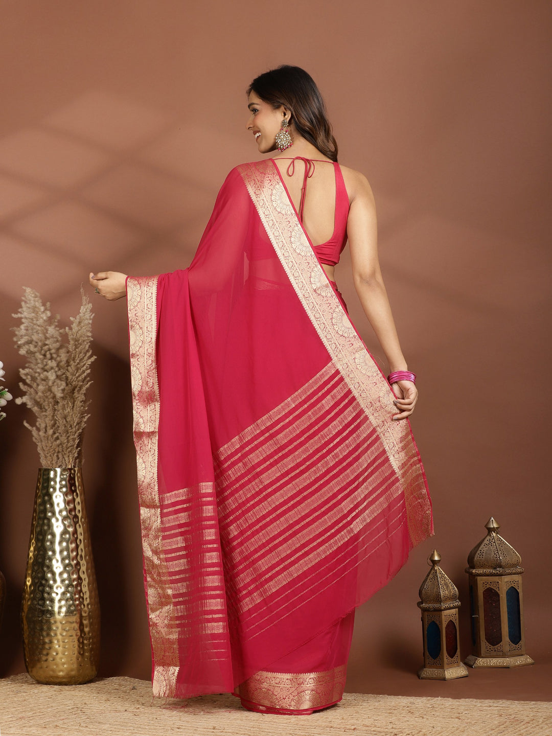 Magenta Zari Work Chiffon Saree