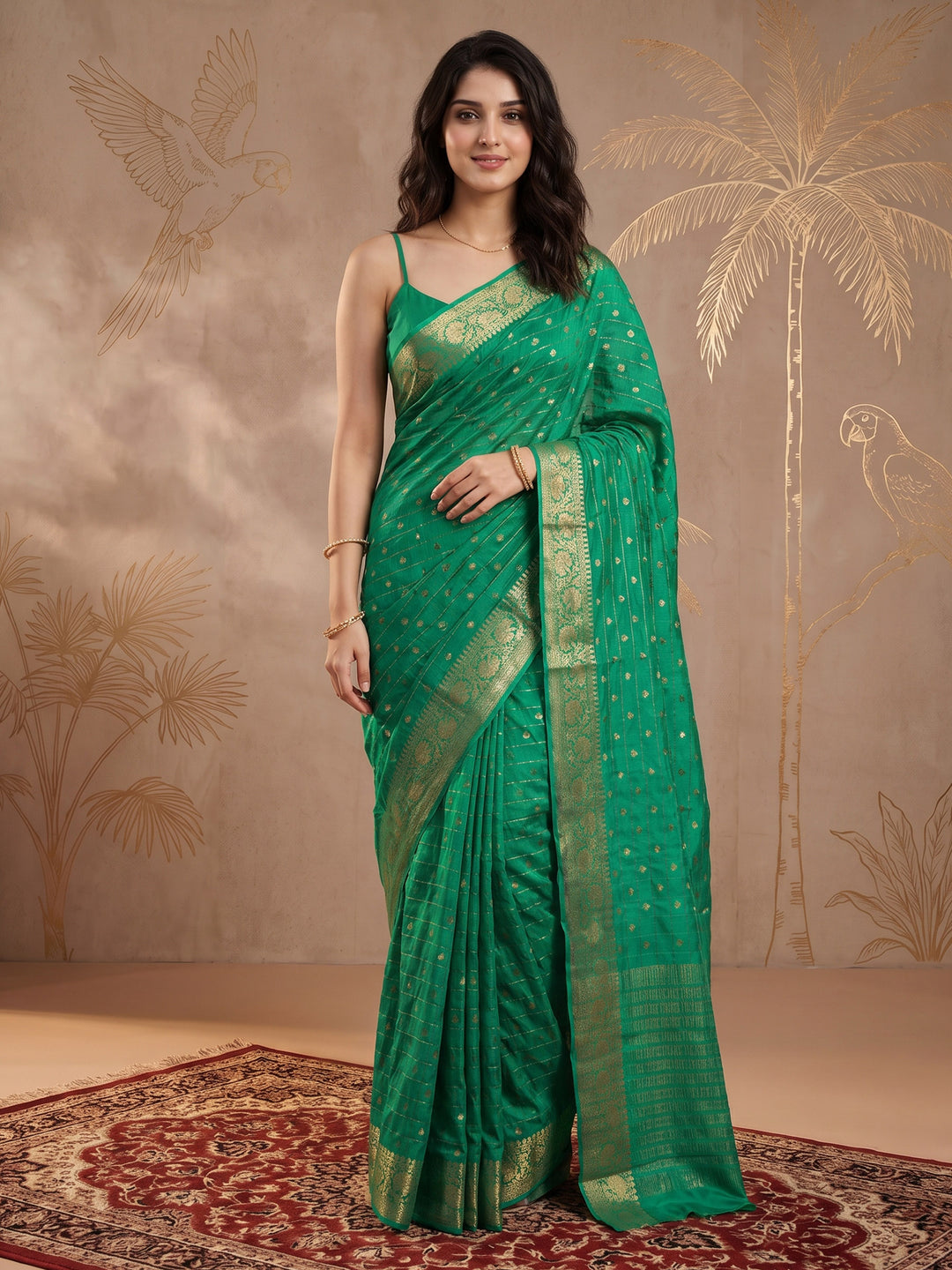 Green Zari Work Crepe Saree
