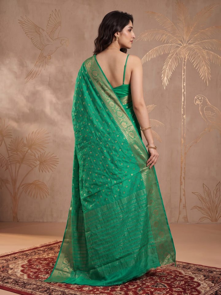 Green Zari Work Crepe Saree
