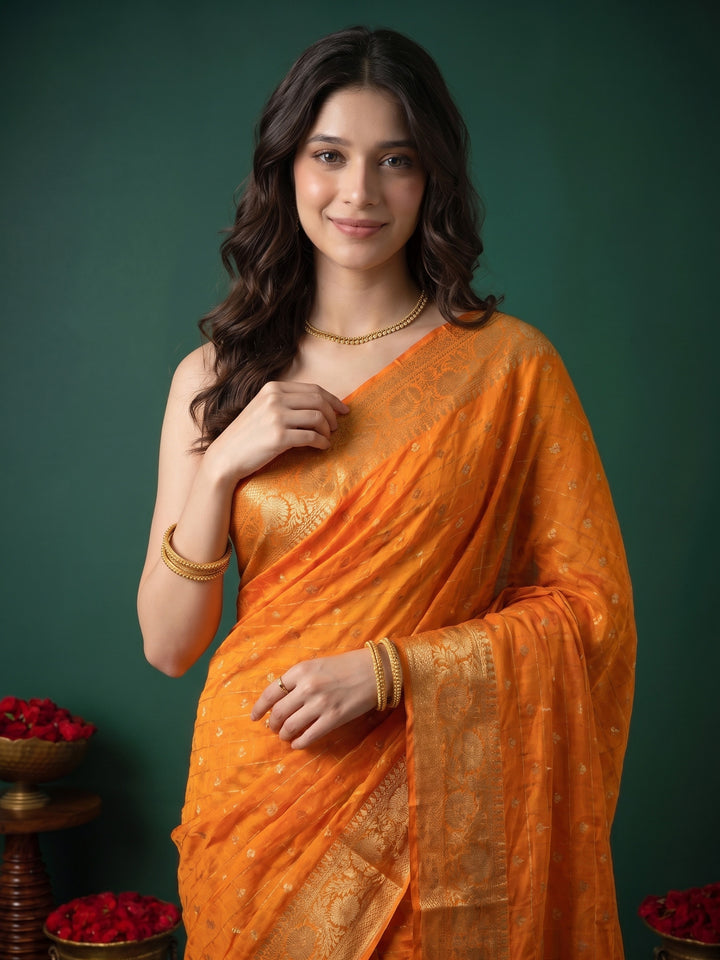 Mustard Zari Work Crepe Saree