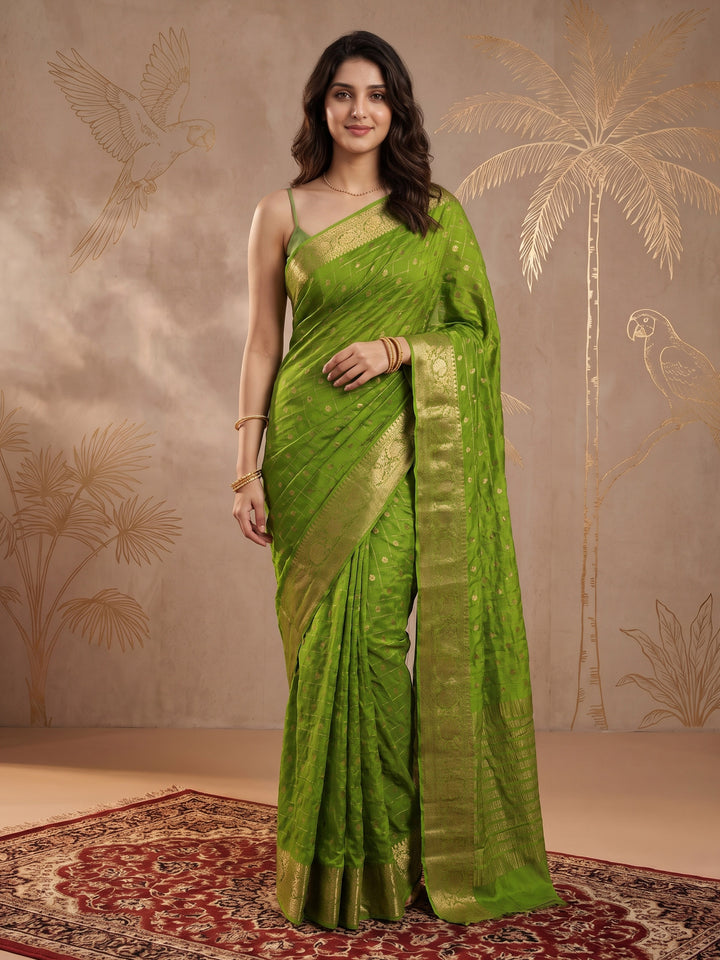 Green Zari Work Crepe Saree