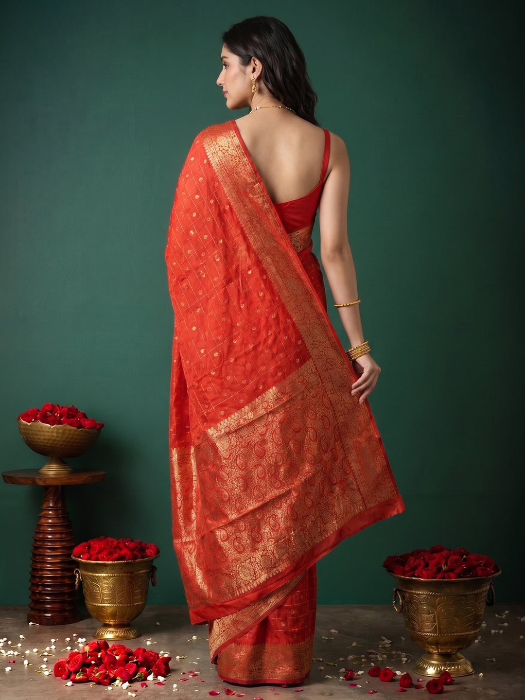 Red Zari Work Crepe Saree