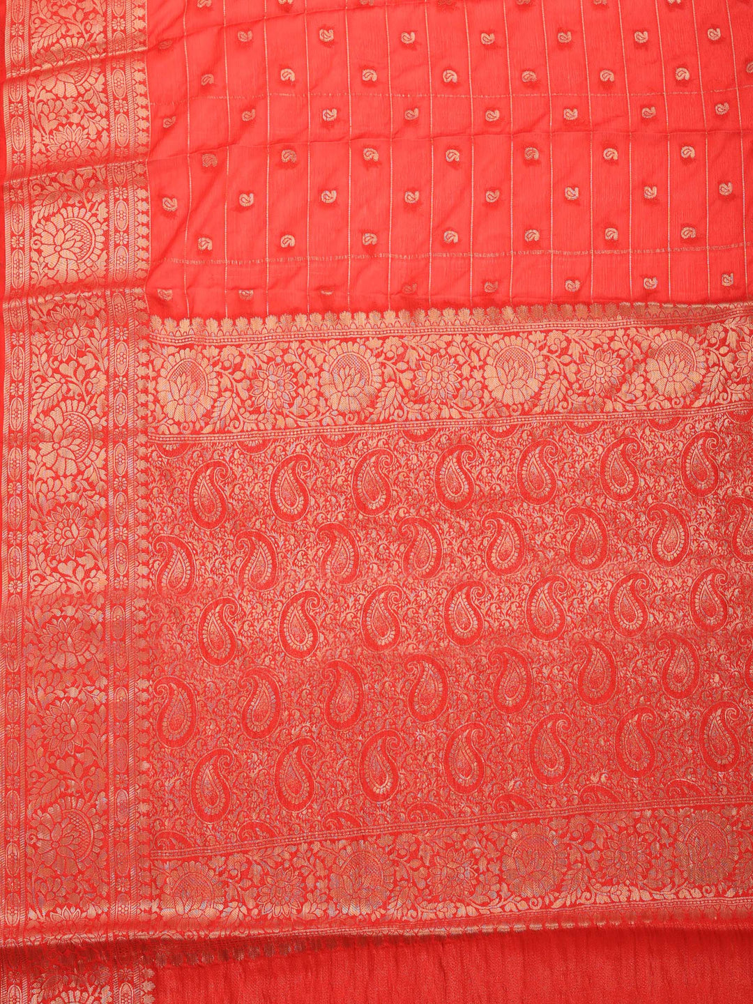 Red Zari Work Crepe Saree