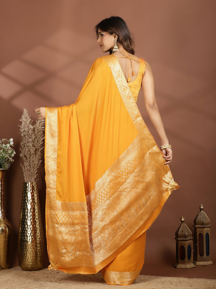 Mustard Zari Work Chiffon Saree