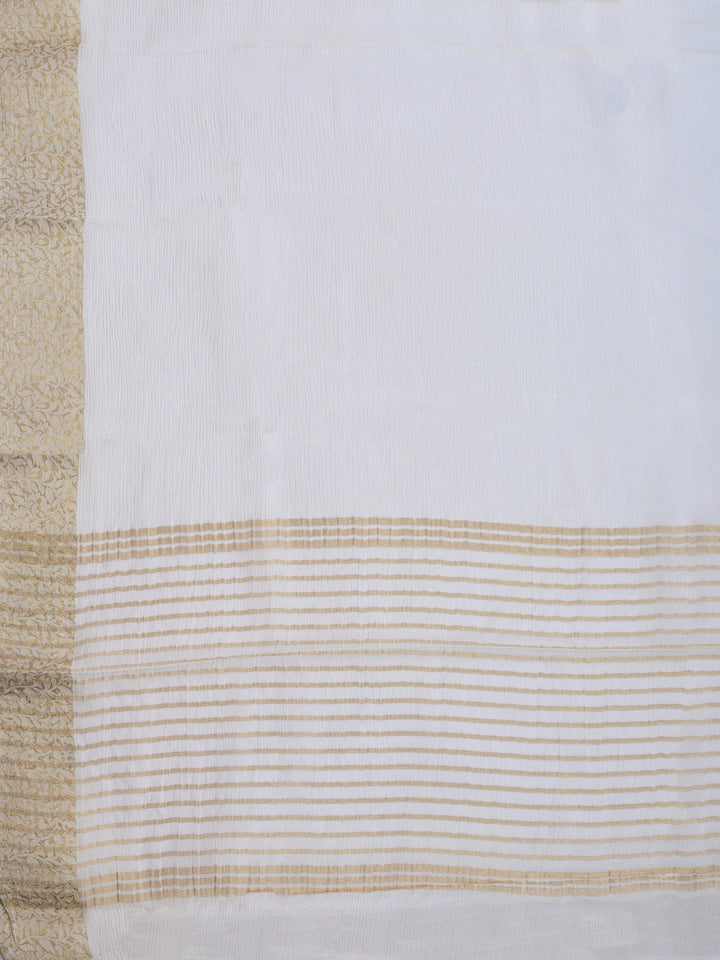 Off White Zari Work Chiffon Saree