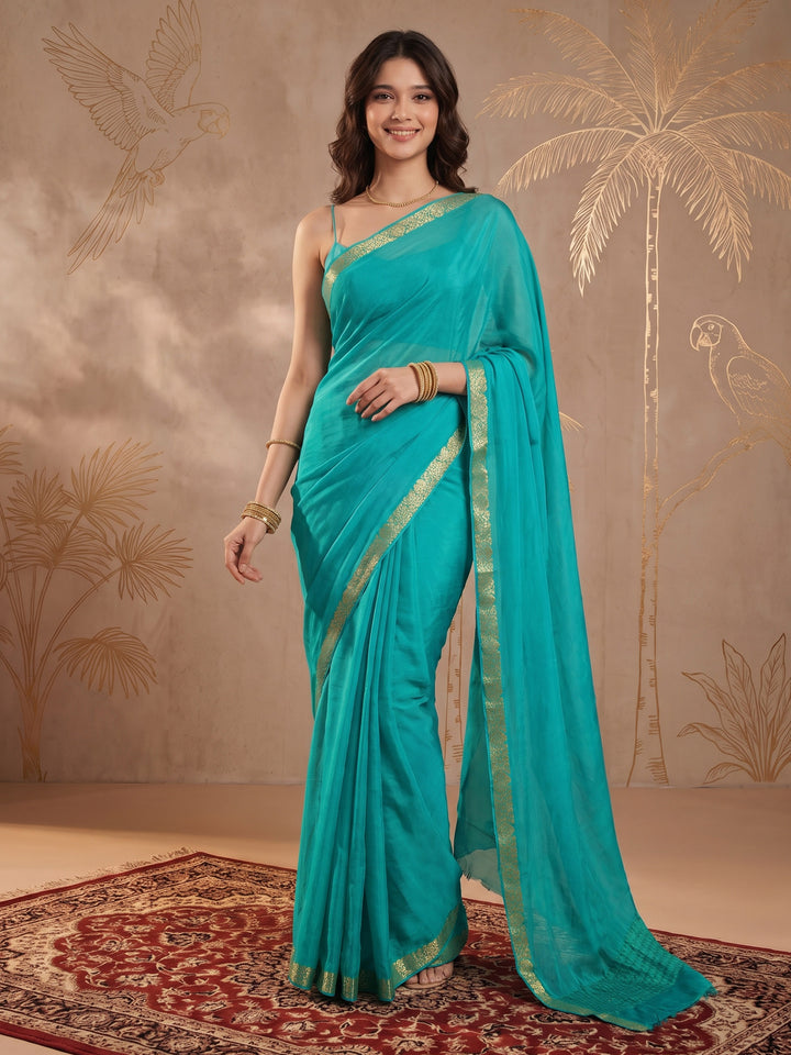 Firozee Zari Work Chiffon Saree