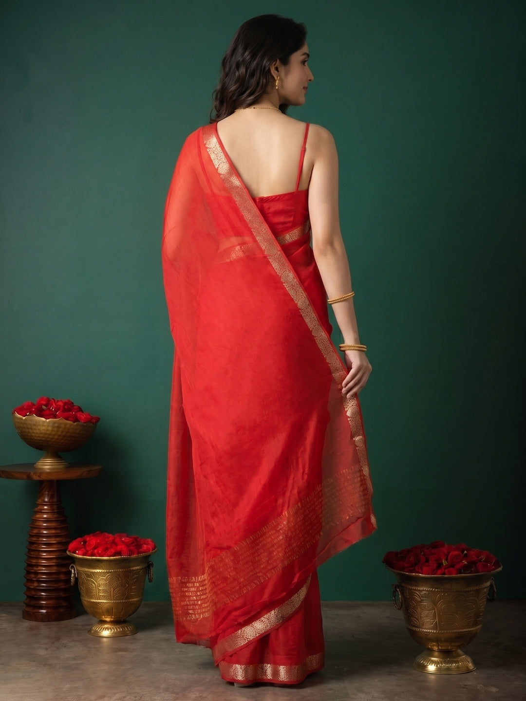 Rani Zari Work Chiffon Saree