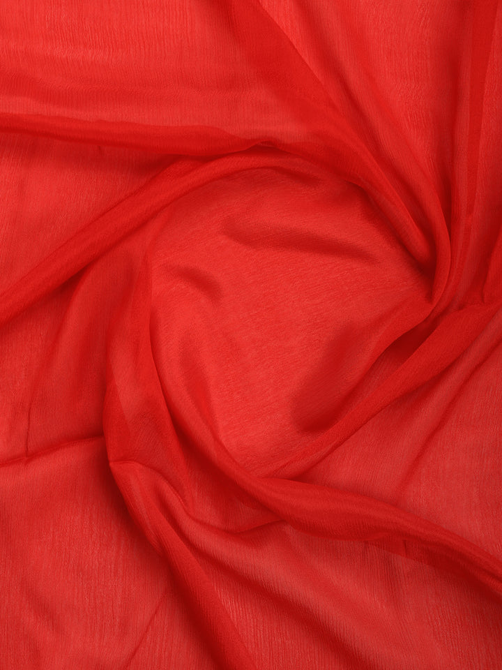 Red Zari Work Chiffon Saree