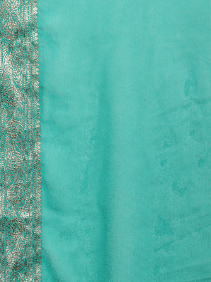 Rama Green Zari Work Chiffon Saree