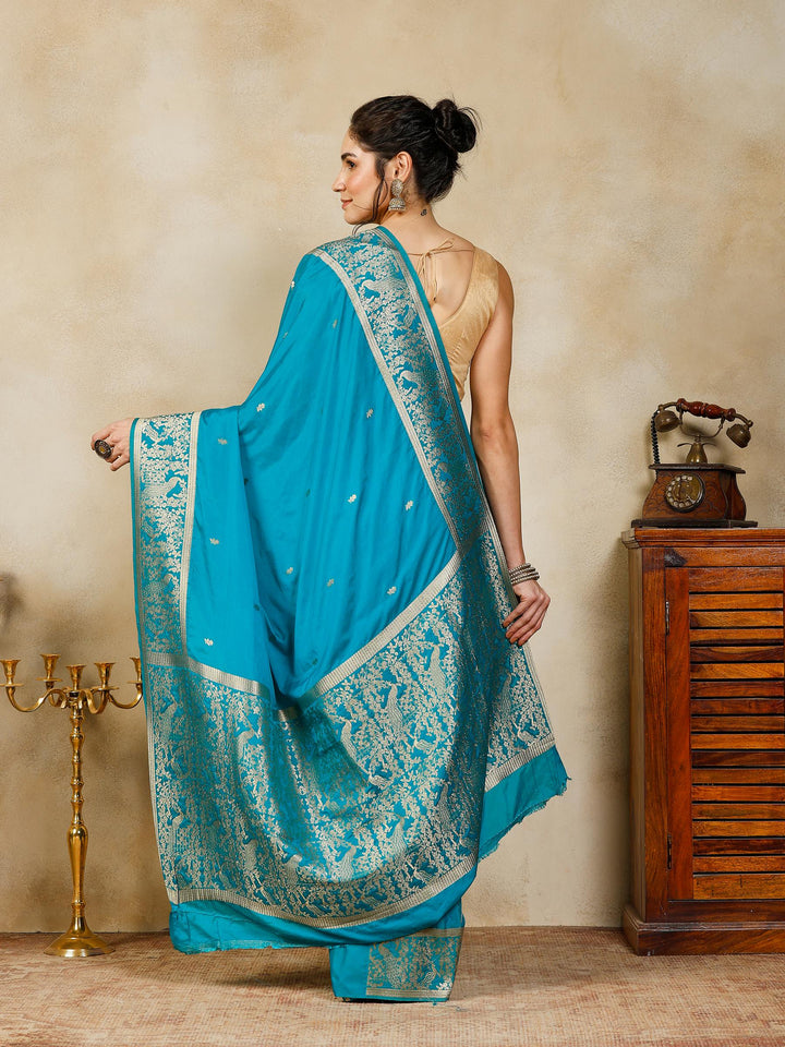 Lake Blue Woven Design Art Silk Saree