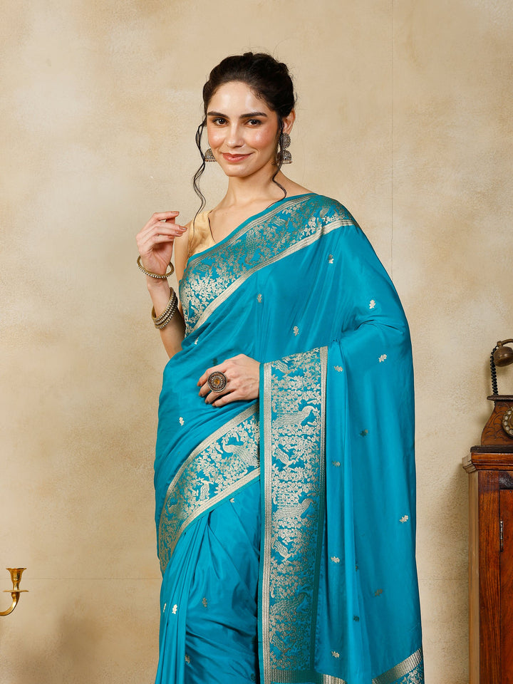 Lake Blue Woven Design Art Silk Saree