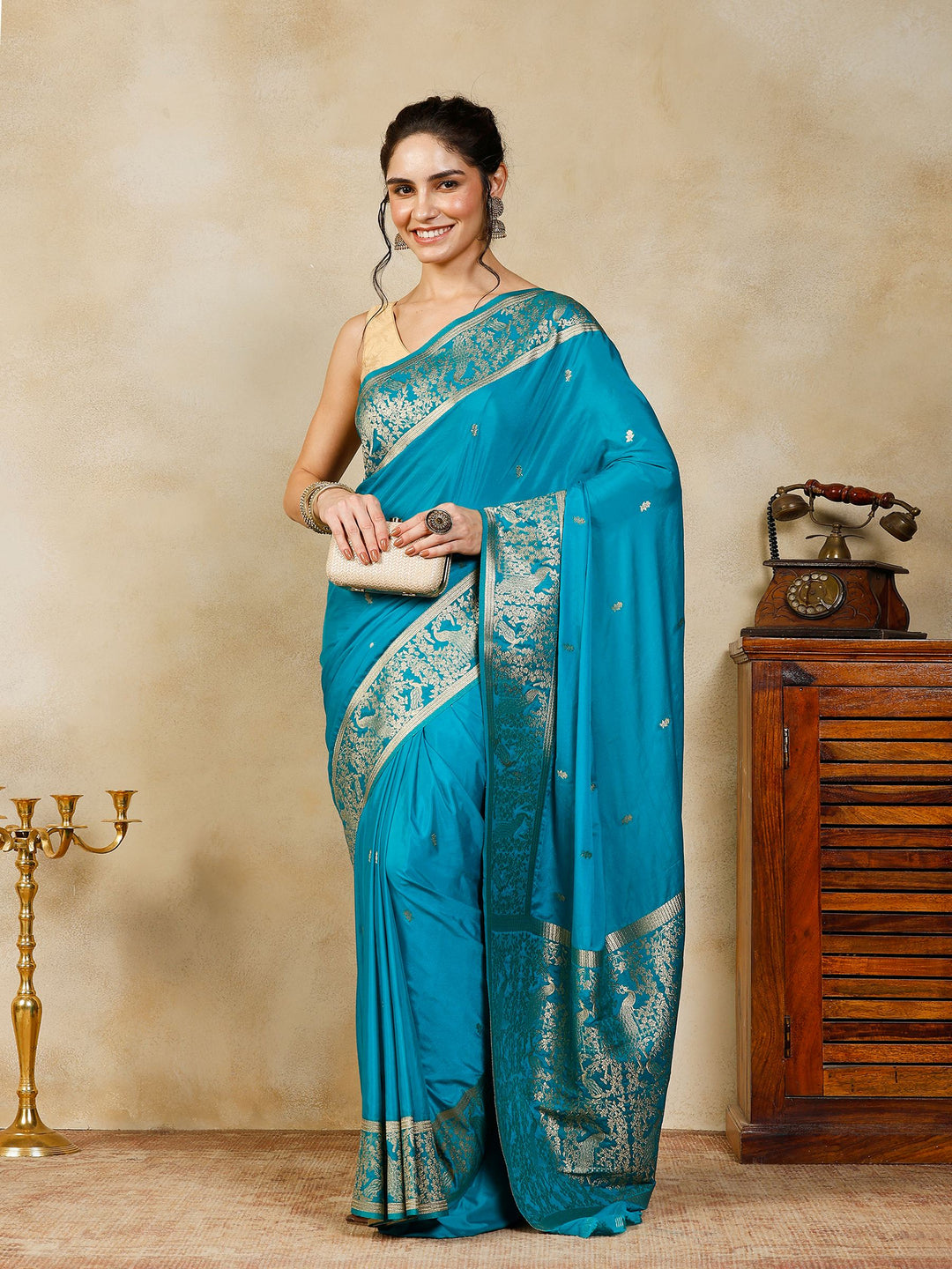Lake Blue Woven Design Art Silk Saree