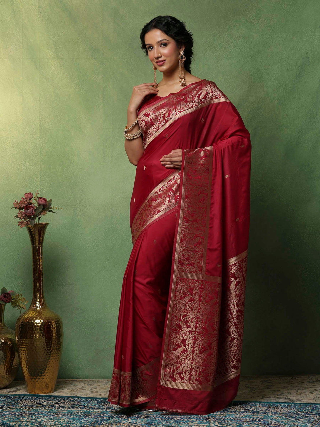 Magenta Woven Design Art Silk Saree