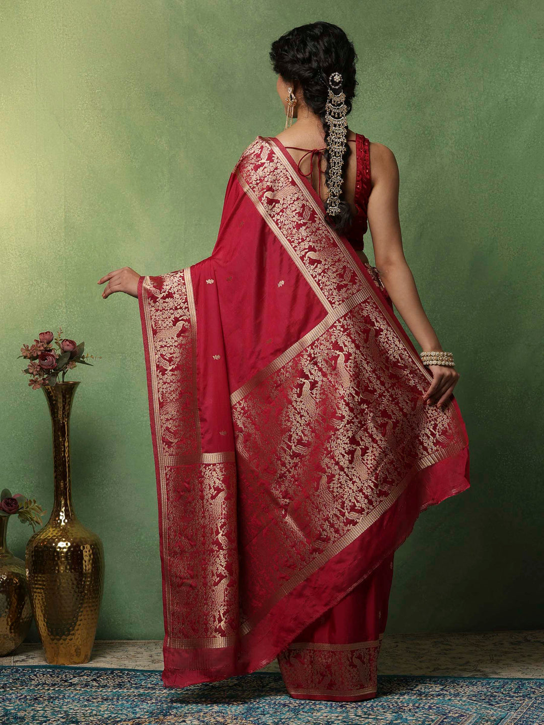 Magenta Woven Design Art Silk Saree