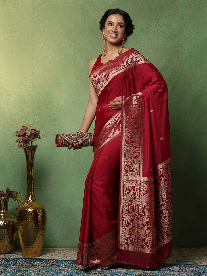 Magenta Woven Design Art Silk Saree