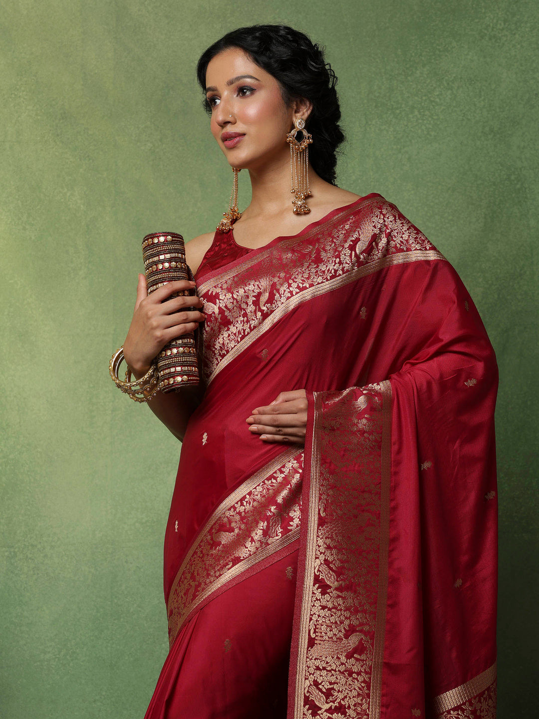 Magenta Woven Design Art Silk Saree