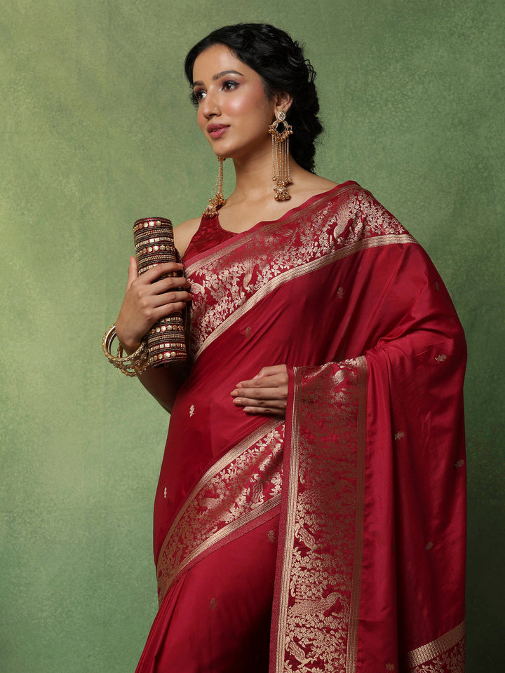 Magenta Woven Design Art Silk Saree