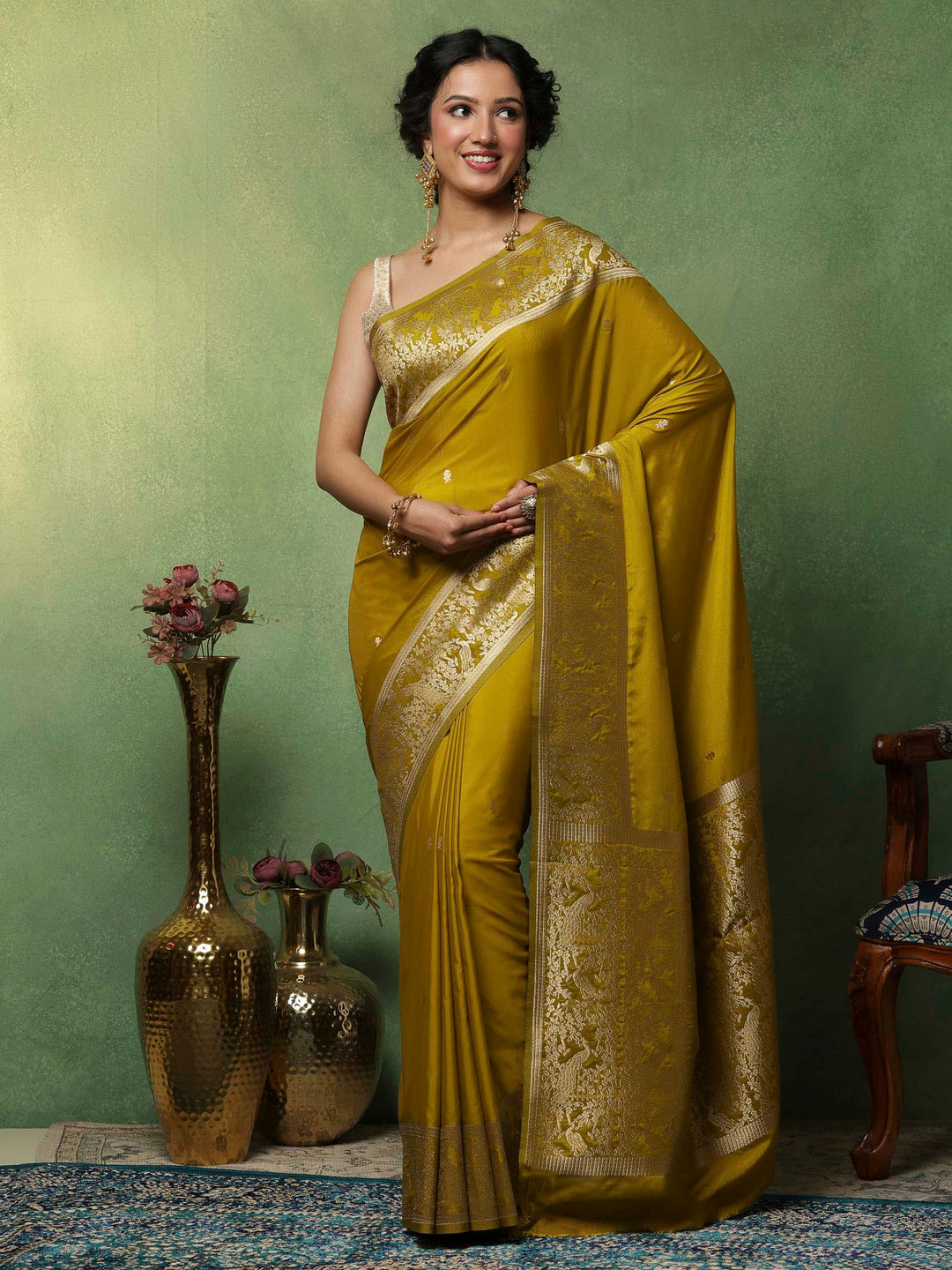 Mehndi Woven Design Art Silk Saree