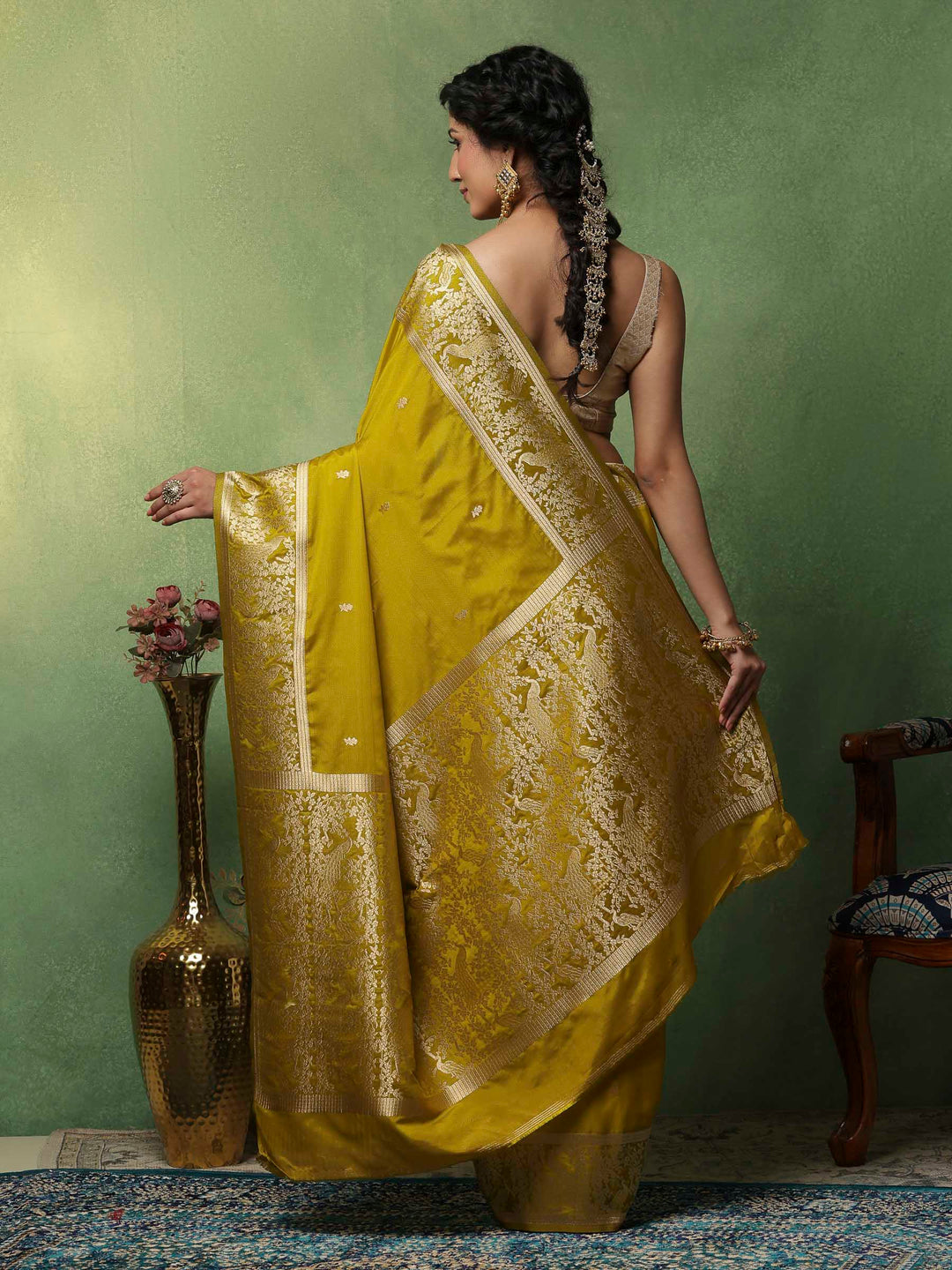 Mehndi Woven Design Art Silk Saree
