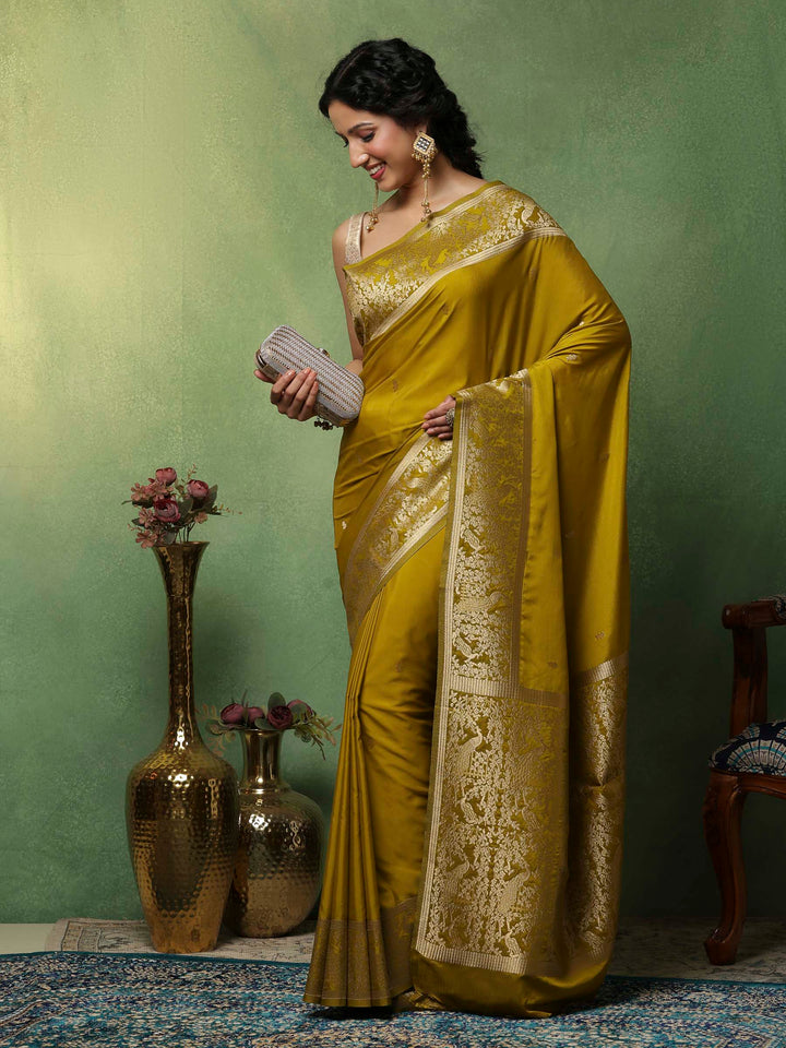 Mehndi Woven Design Art Silk Saree