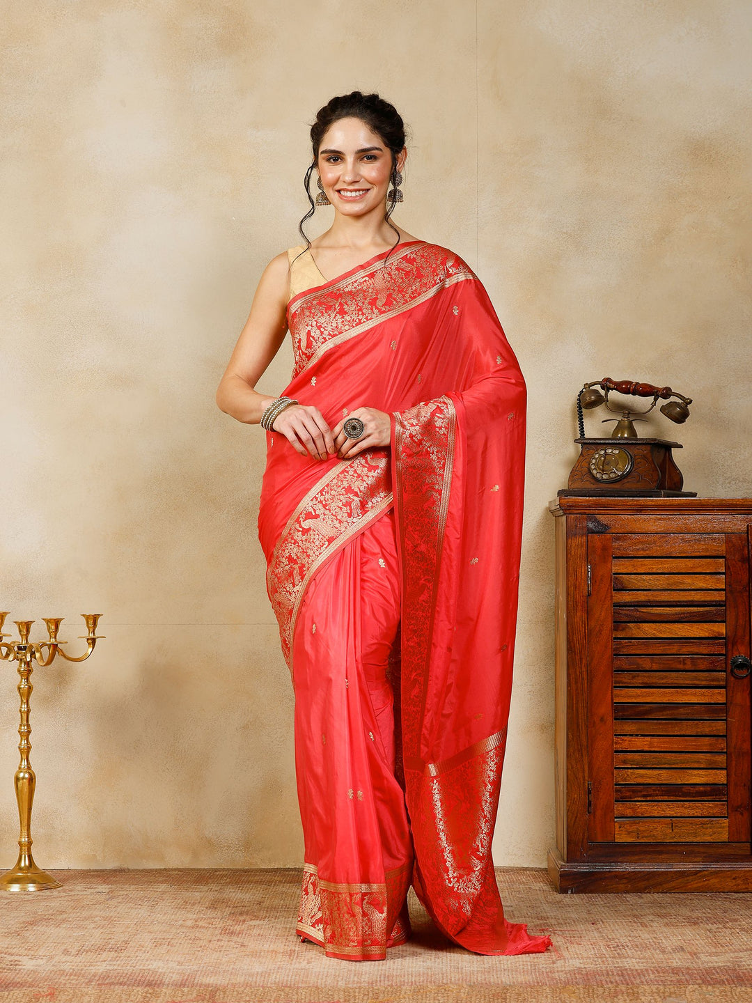 Peach Woven Design Art Silk Saree