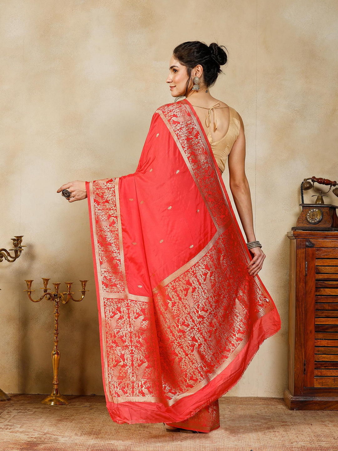 Peach Woven Design Art Silk Saree