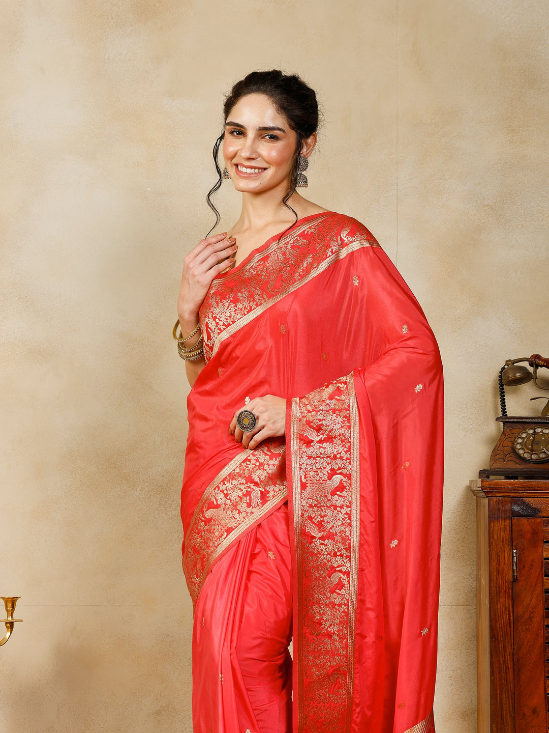 Peach Woven Design Art Silk Saree