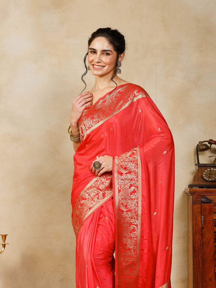 Peach Woven Design Art Silk Saree