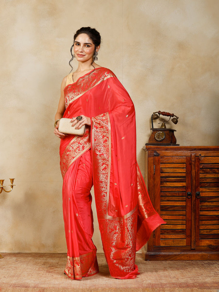 Peach Woven Design Art Silk Saree