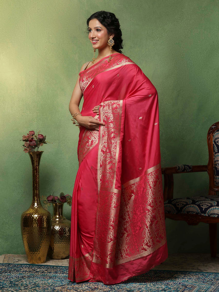 Pink Woven Design Art Silk Saree