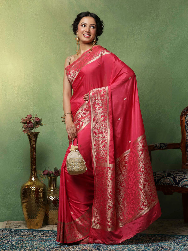 Pink Woven Design Art Silk Saree