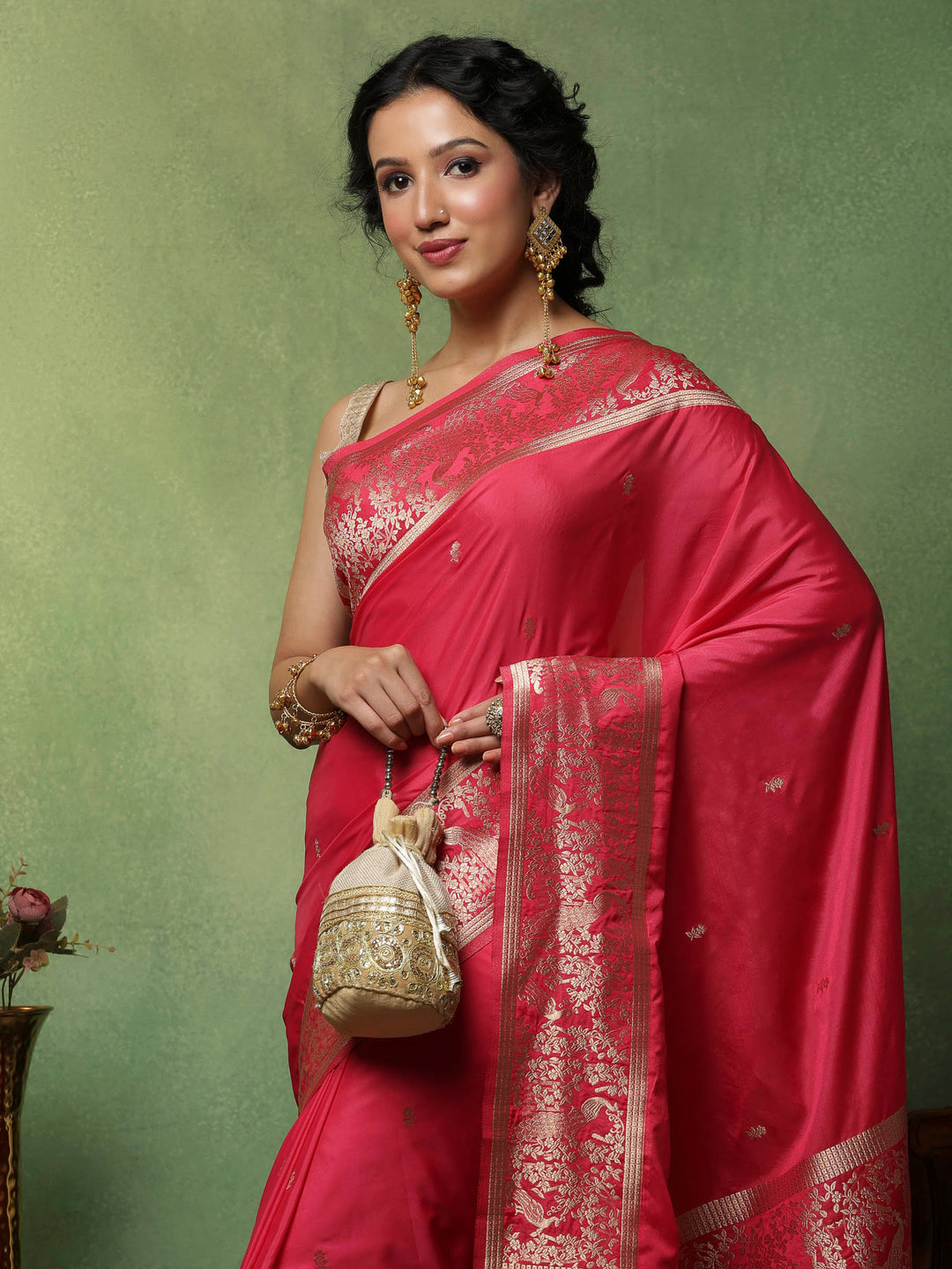 Pink Woven Design Art Silk Saree
