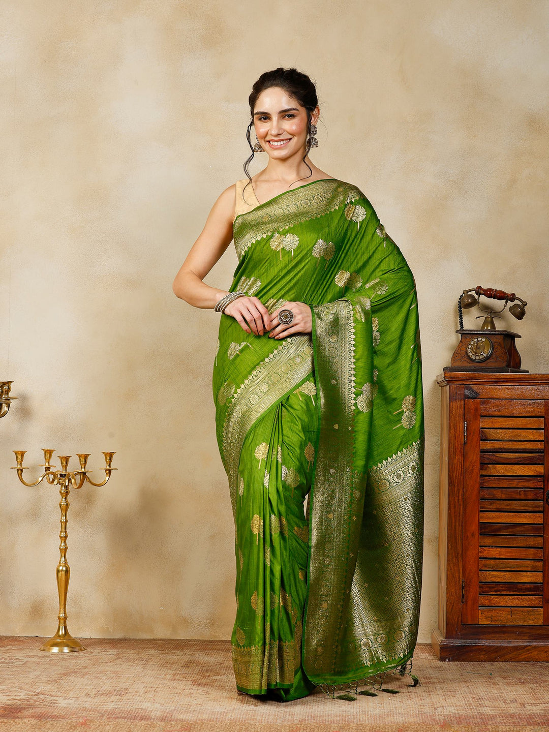 Green Woven Design Art Silk Saree