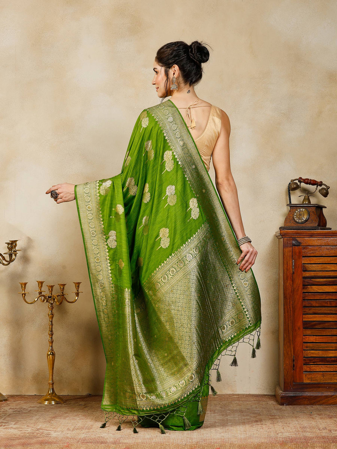 Green Woven Design Art Silk Saree