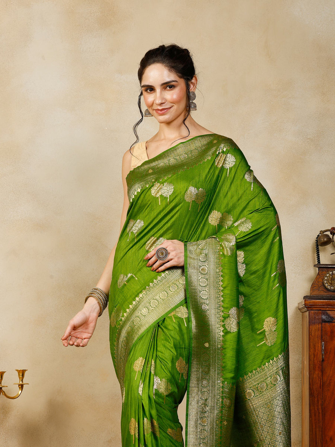 Green Woven Design Art Silk Saree