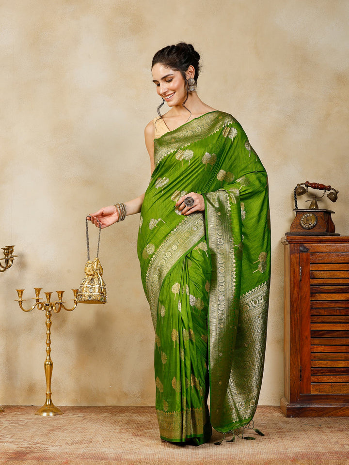 Green Woven Design Art Silk Saree