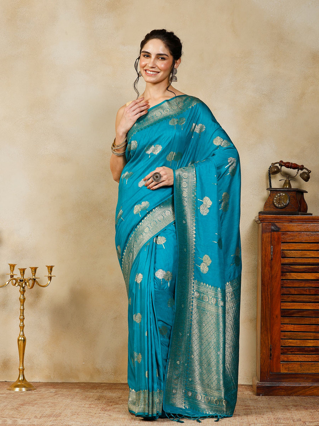 Lake Blue Woven Design Art Silk Saree